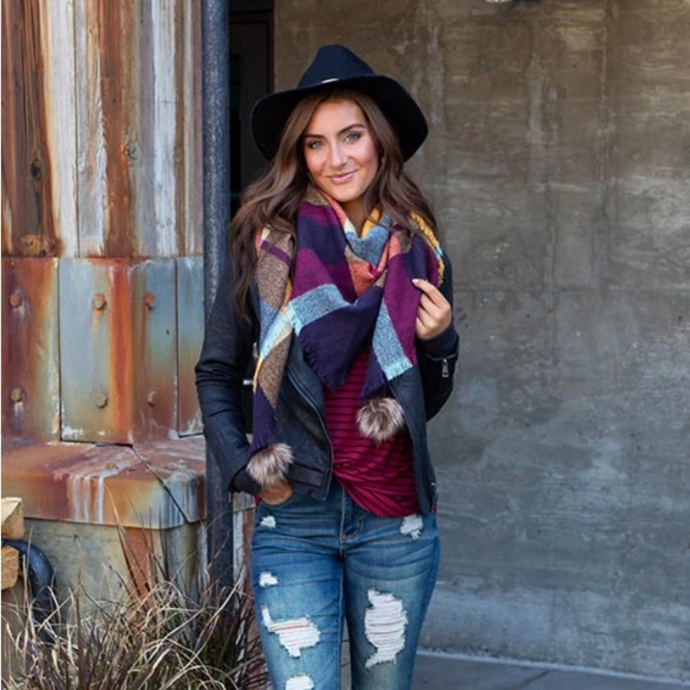 Grace & Lace Plaid Triangle Scarf, Golden Eggplant